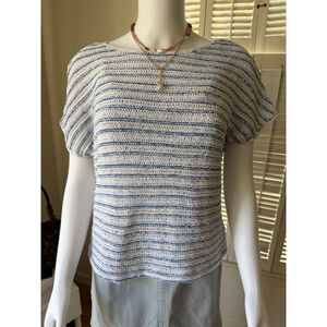 Lauren Jeans Co. Ralph Lauren White Blue Striped Short Sleeve Sweater